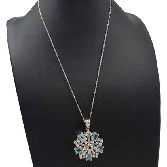 Topaz & Glass Snowflake Pendant Necklace 925 Sterling Silver Untested 18" Chain - Picture 2 of 12